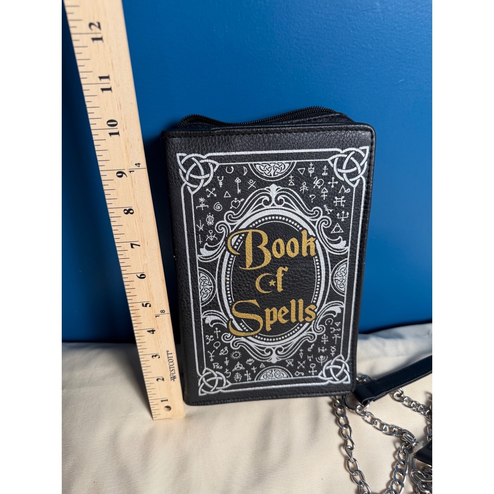 Spirit Halloween Book of Spells Crossbody Bag Black Gold Witchy Gothic Purse - Picture 2 of 5